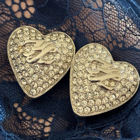 Karl Lagerfeld Oversized Silver Chrystal Rhinestone Heart Clip Earrings Luxury